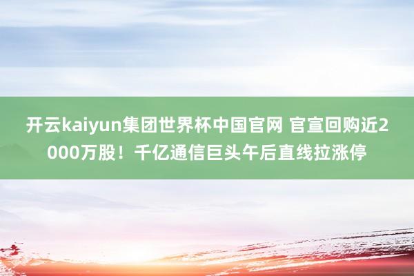 开云kaiyun集团世界杯中国官网 官宣回购近2000万股！千亿通信巨头午后直线拉涨停
