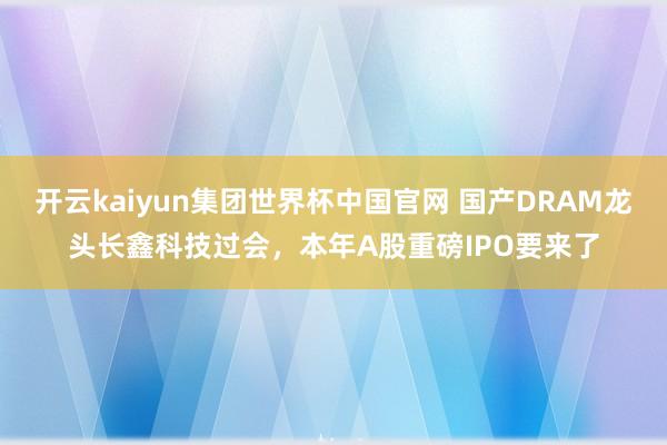 开云kaiyun集团世界杯中国官网 国产DRAM龙头长鑫科技过会，本年A股重磅IPO要来了