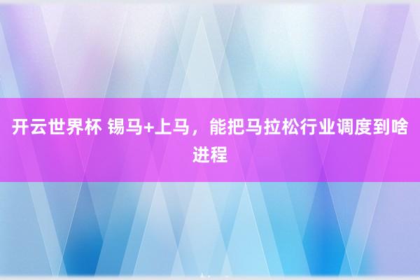 开云世界杯 锡马+上马，能把马拉松行业调度到啥进程