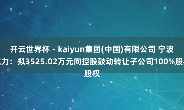 开云世界杯 - kaiyun集团(中国)有限公司 宁波东力：拟3525.02万元向控股鼓动转让子公司100%股权