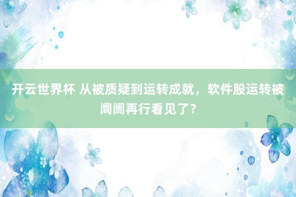 开云世界杯 从被质疑到运转成就，软件股运转被阛阓再行看见了？