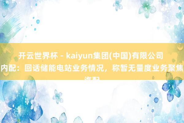 开云世界杯 - kaiyun集团(中国)有限公司 华夏内配：回话储能电站业务情况，称暂无量度业务聚焦汽配