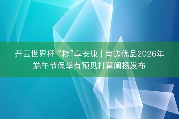 开云世界杯 “粽”享安康 | 南边优品2026年端午节保举有预见打算阐扬发布
